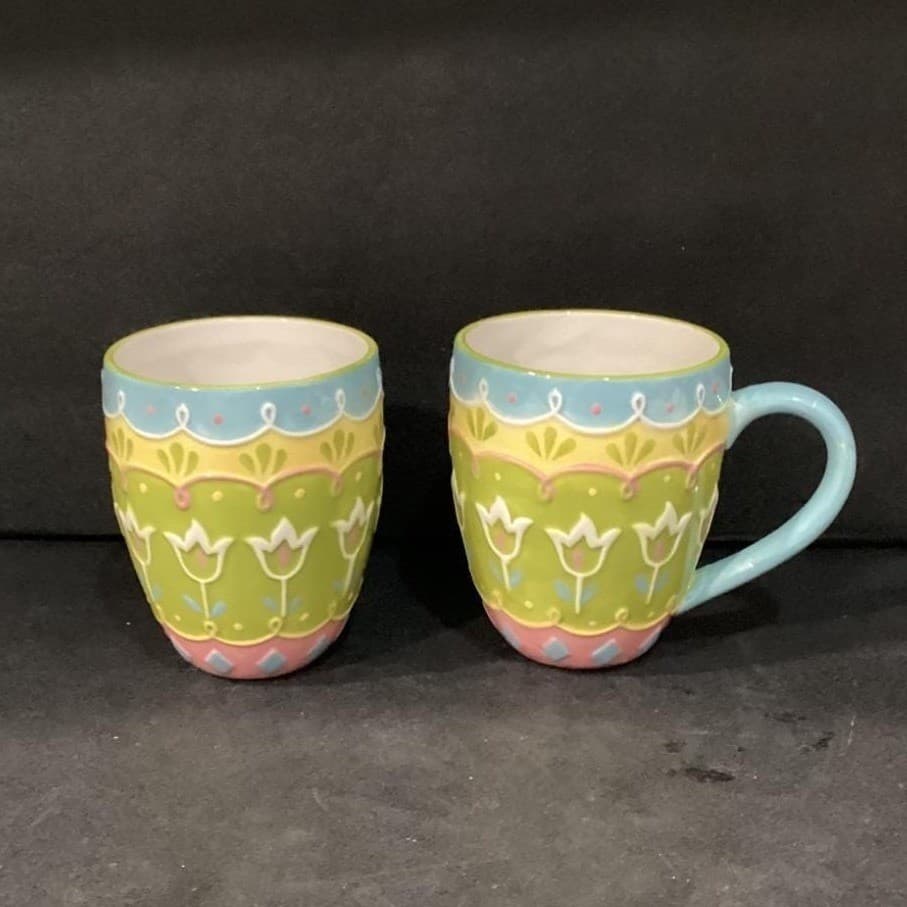 Pier 1 Imports Easter Egg Mugs, Set of 2, 3D Textured Ceramic Coffee Cups - Thumbnail 3