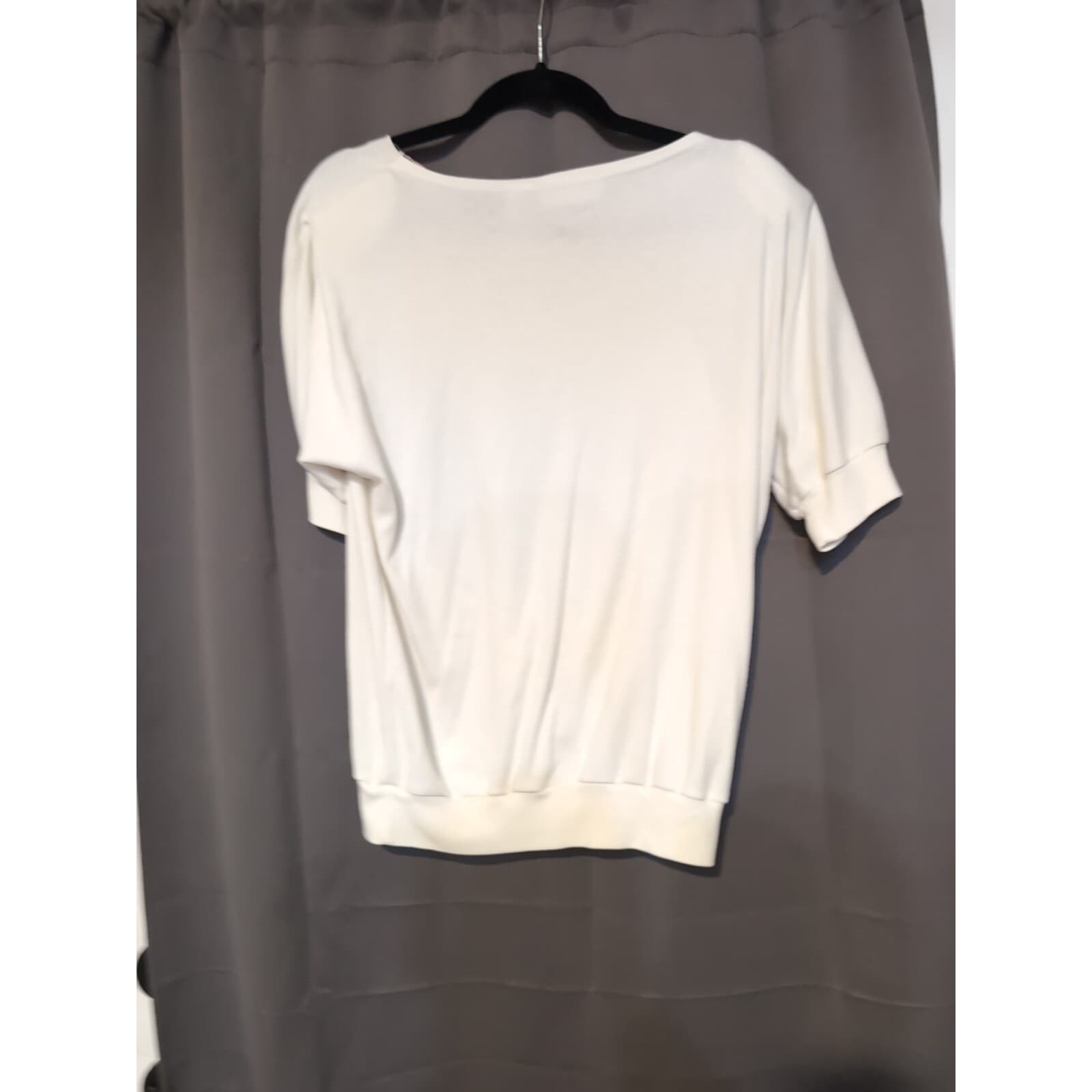 Season Ticket Women's Medium Blouse, White Short Sleeve, Embroidered Floral - Thumbnail 2