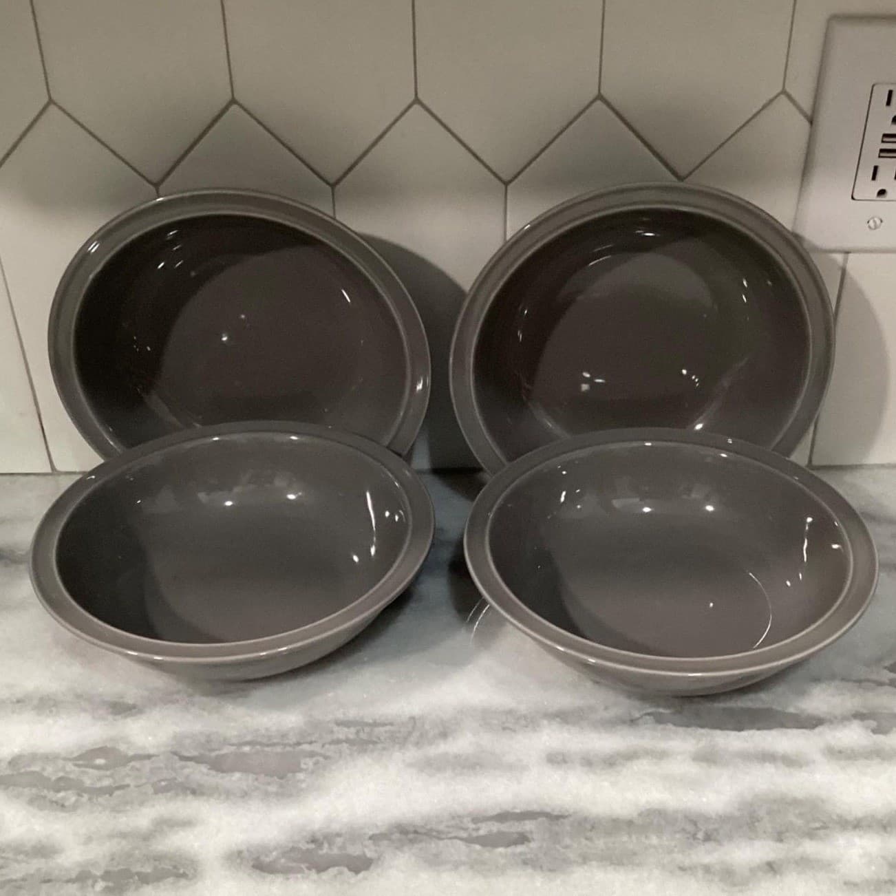 Godinger Gatherings Gray Pasta Bowls, Set of 4, Modern Farmhouse Dinnerware - Thumbnail 2