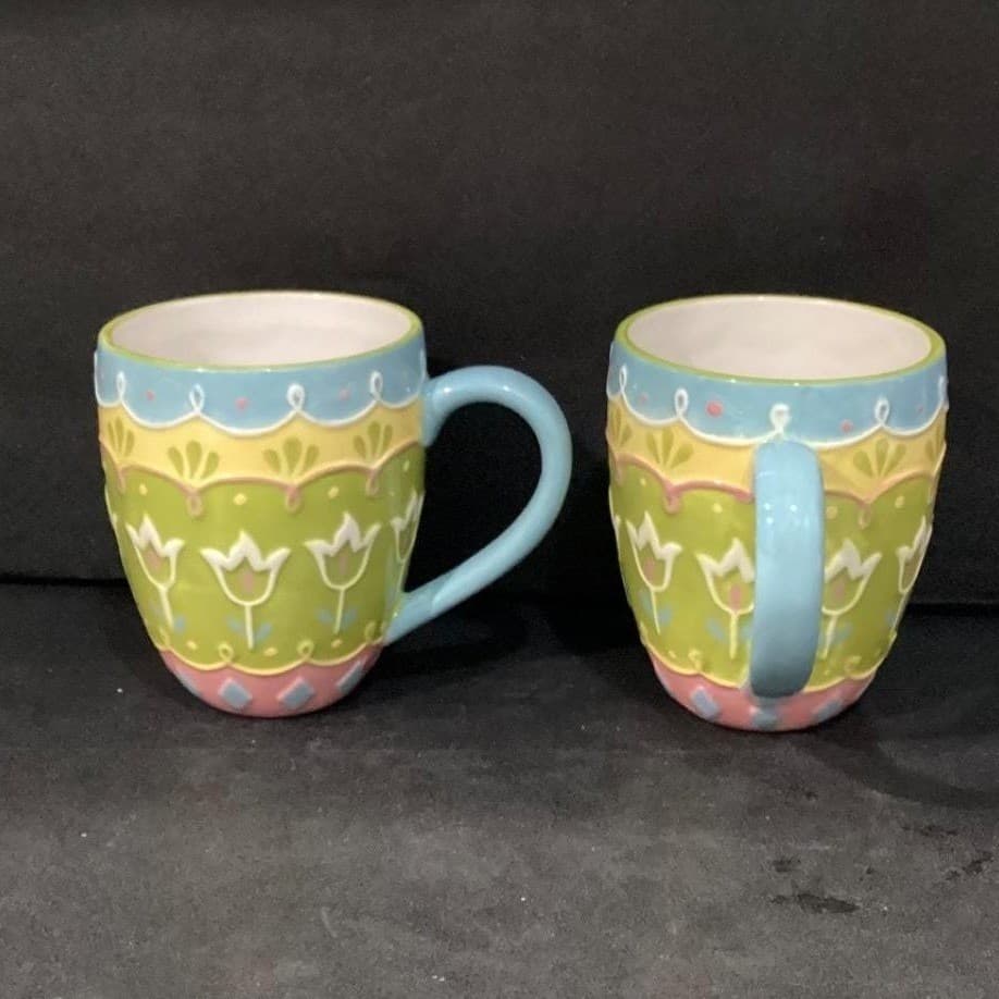 Pier 1 Imports Easter Egg Mugs, Set of 2, 3D Textured Ceramic Coffee Cups - Thumbnail 2