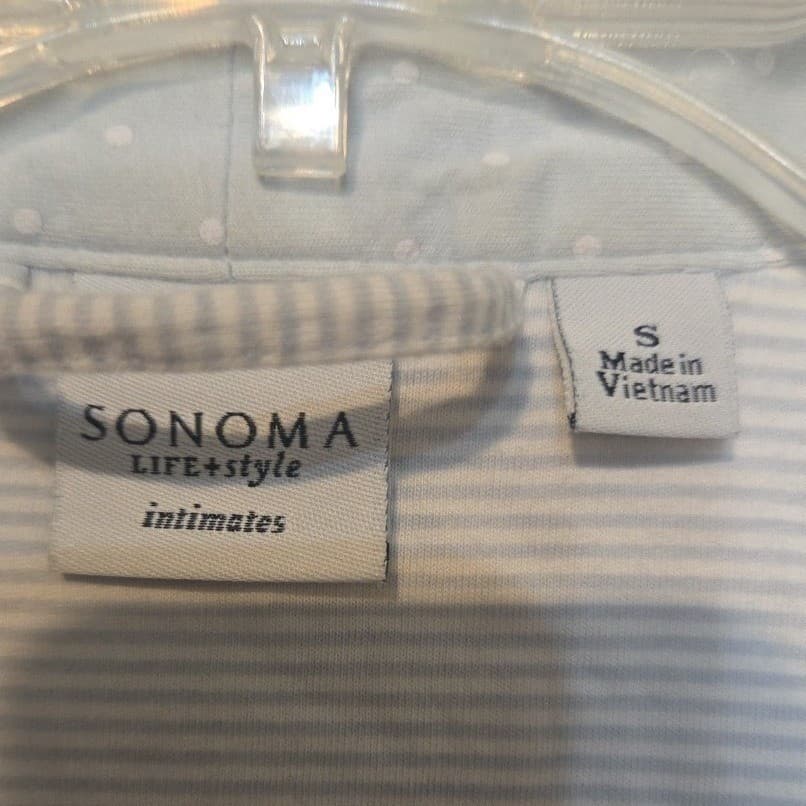 Sonoma Intimates Womens Blue Striped Polka Dot Trim, Lightweight Small Robe - Thumbnail 5