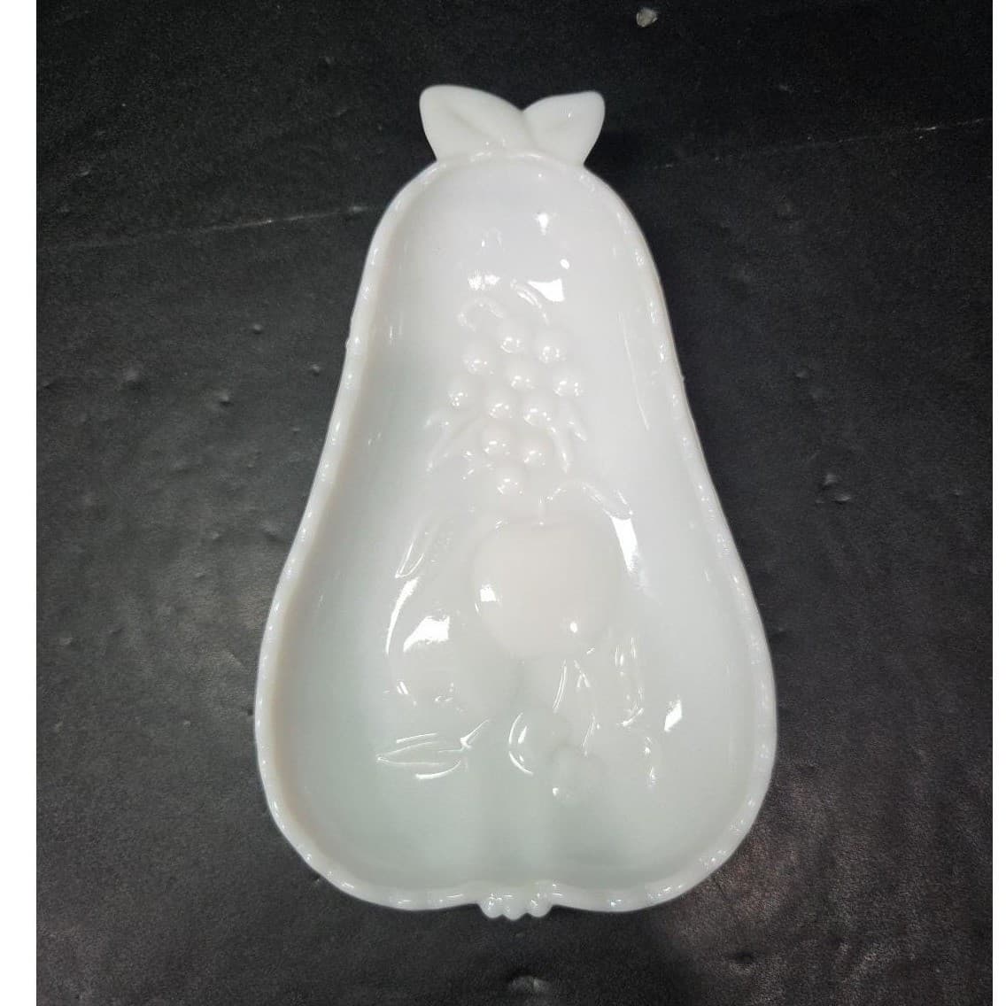 Hazel Atlas Milk Glass Pear Shaped Tray, Vintage Trinket Dish, Fruit Decor - Thumbnail 2