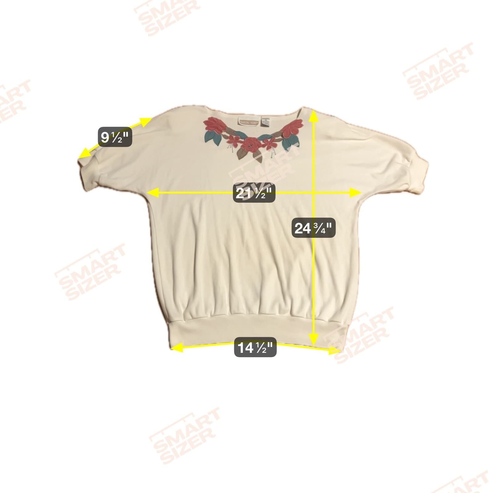 Season Ticket Women's Medium Blouse, White Short Sleeve, Embroidered Floral - Thumbnail 4