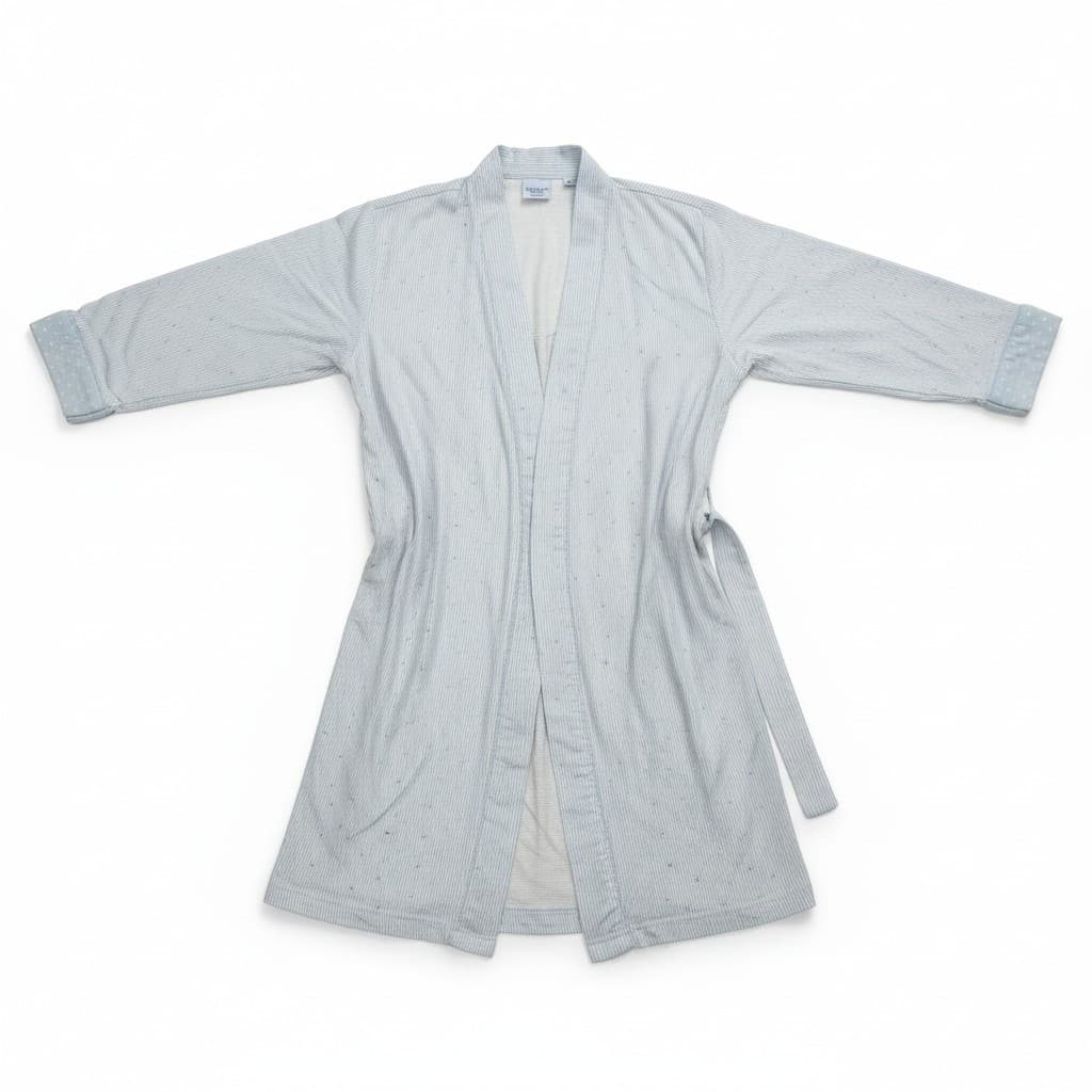 Sonoma Intimates Womens Blue Striped Polka Dot Trim, Lightweight Small Robe
