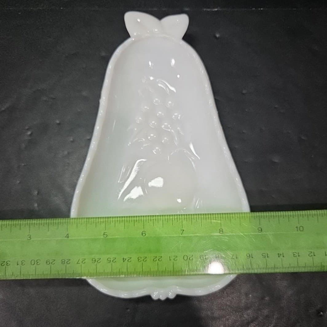 Hazel Atlas Milk Glass Pear Shaped Tray, Vintage Trinket Dish, Fruit Decor - Thumbnail 8