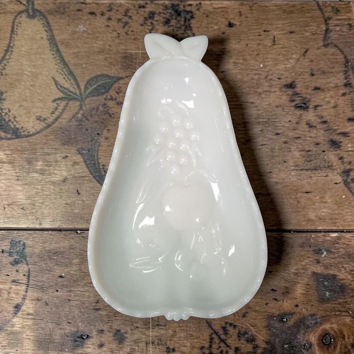 Hazel Atlas Milk Glass Pear Shaped Tray, Vintage Trinket Dish, Fruit Decor