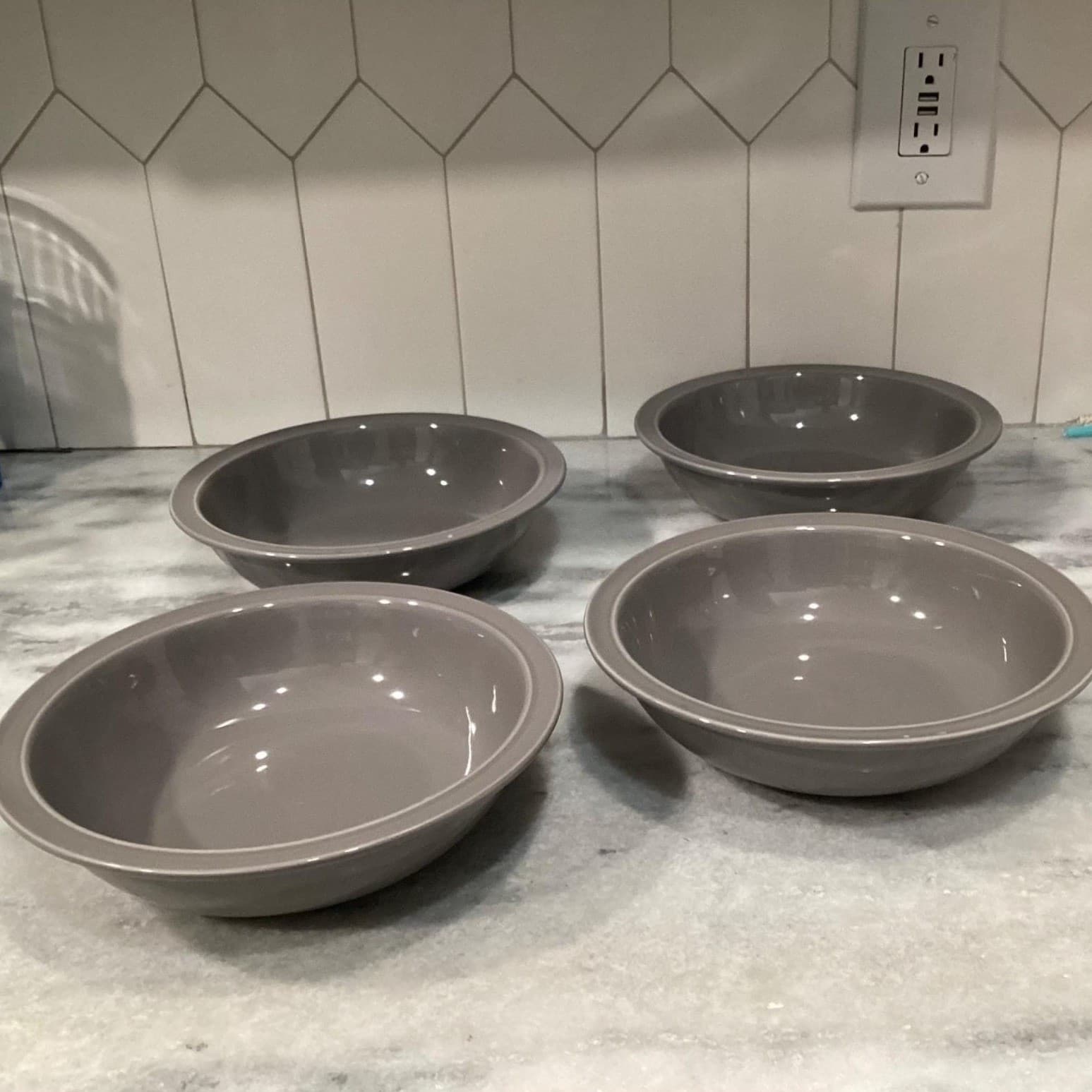 Godinger Gatherings Gray Pasta Bowls, Set of 4, Modern Farmhouse Dinnerware - Thumbnail 3