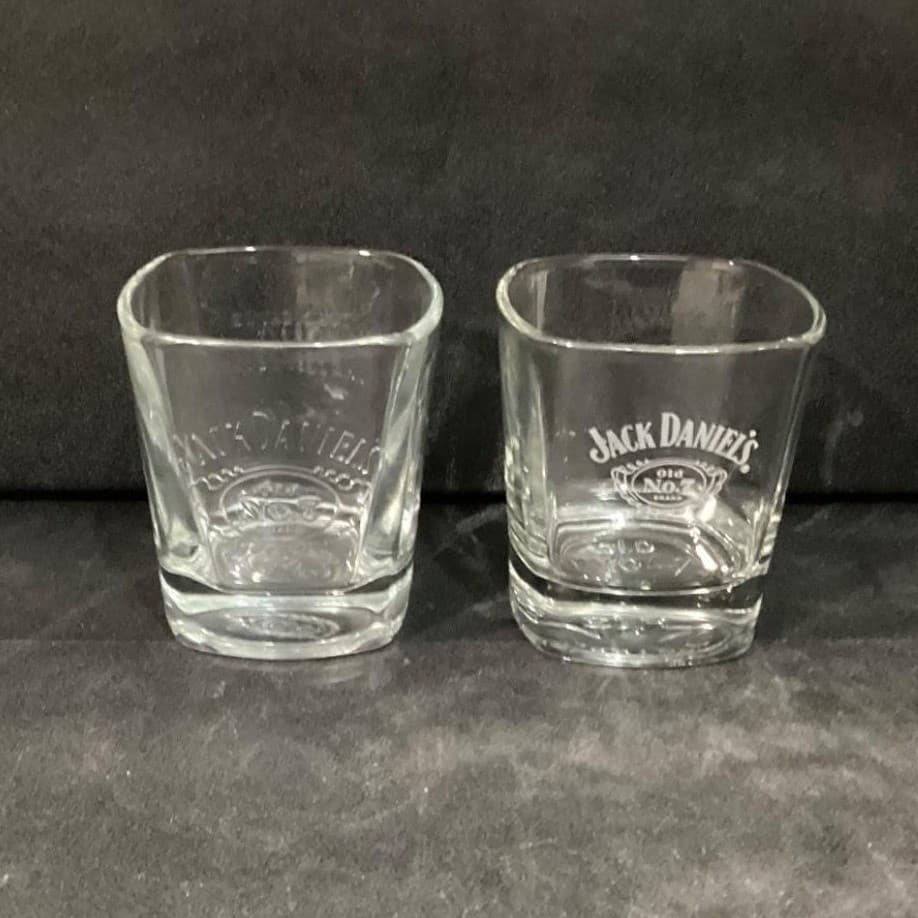Jack Daniels Old No. 7 Whiskey Rocks Glasses, Set Of 2, Mismatched Barware - Thumbnail 2
