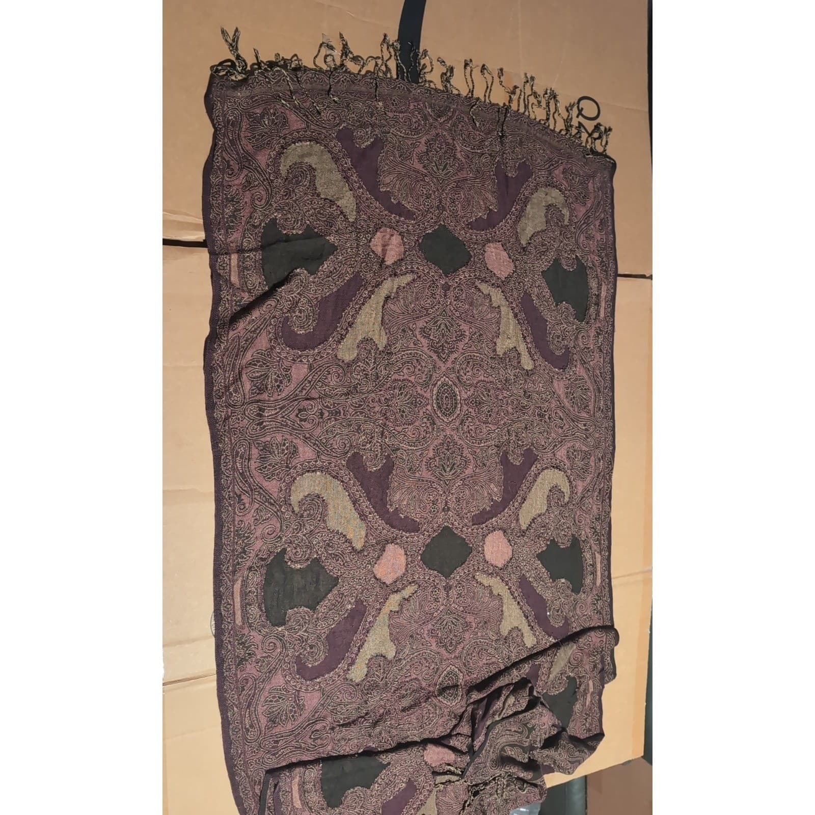 Purple Paisley Sequin Pashmina Shawl Scarf Fringe Wrap Plum Olive Black, Women's - Thumbnail 6