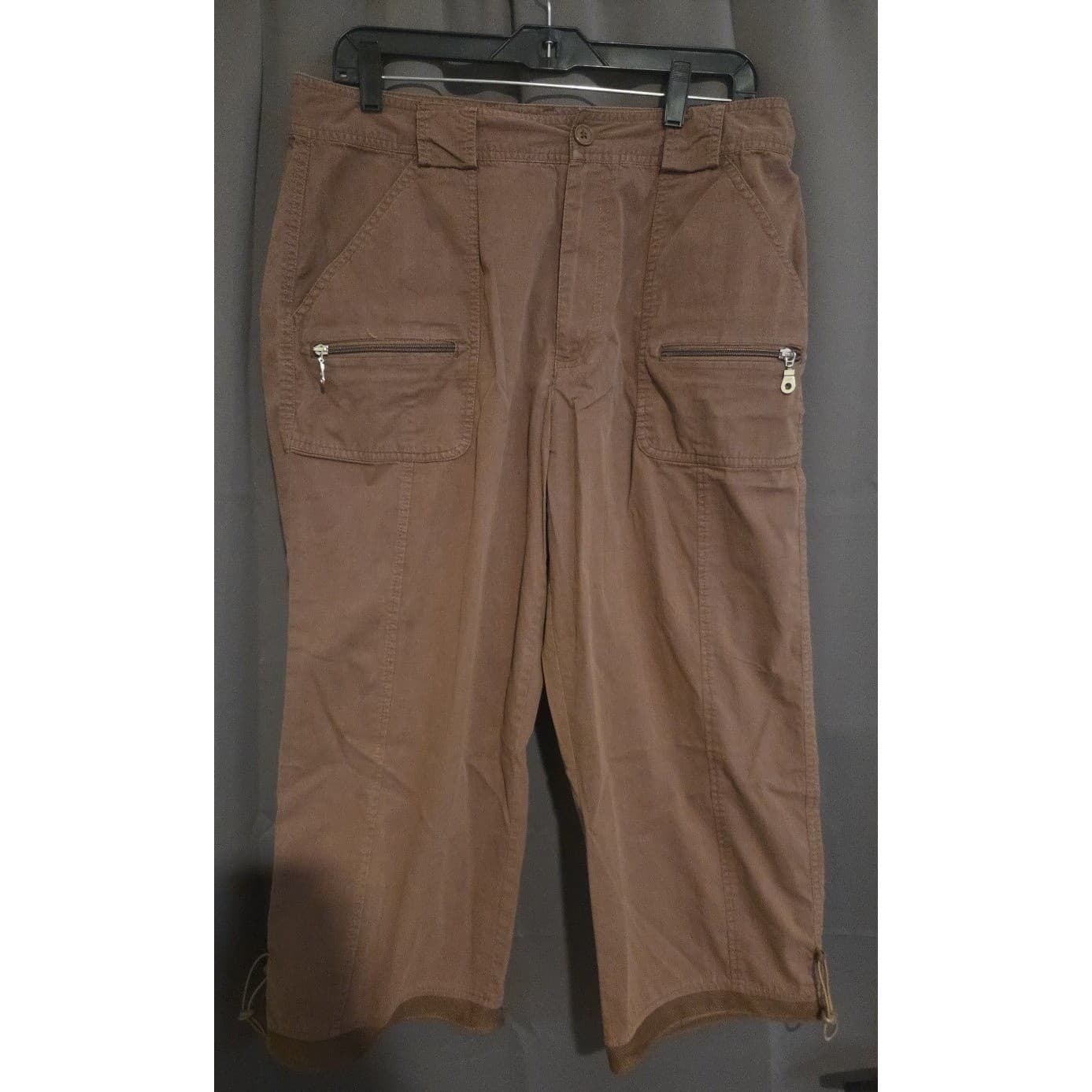 Bay Studio Khakis Brown Utility Cargo Cropped Pants Drawstring Hem, Women's 14 - Thumbnail 3