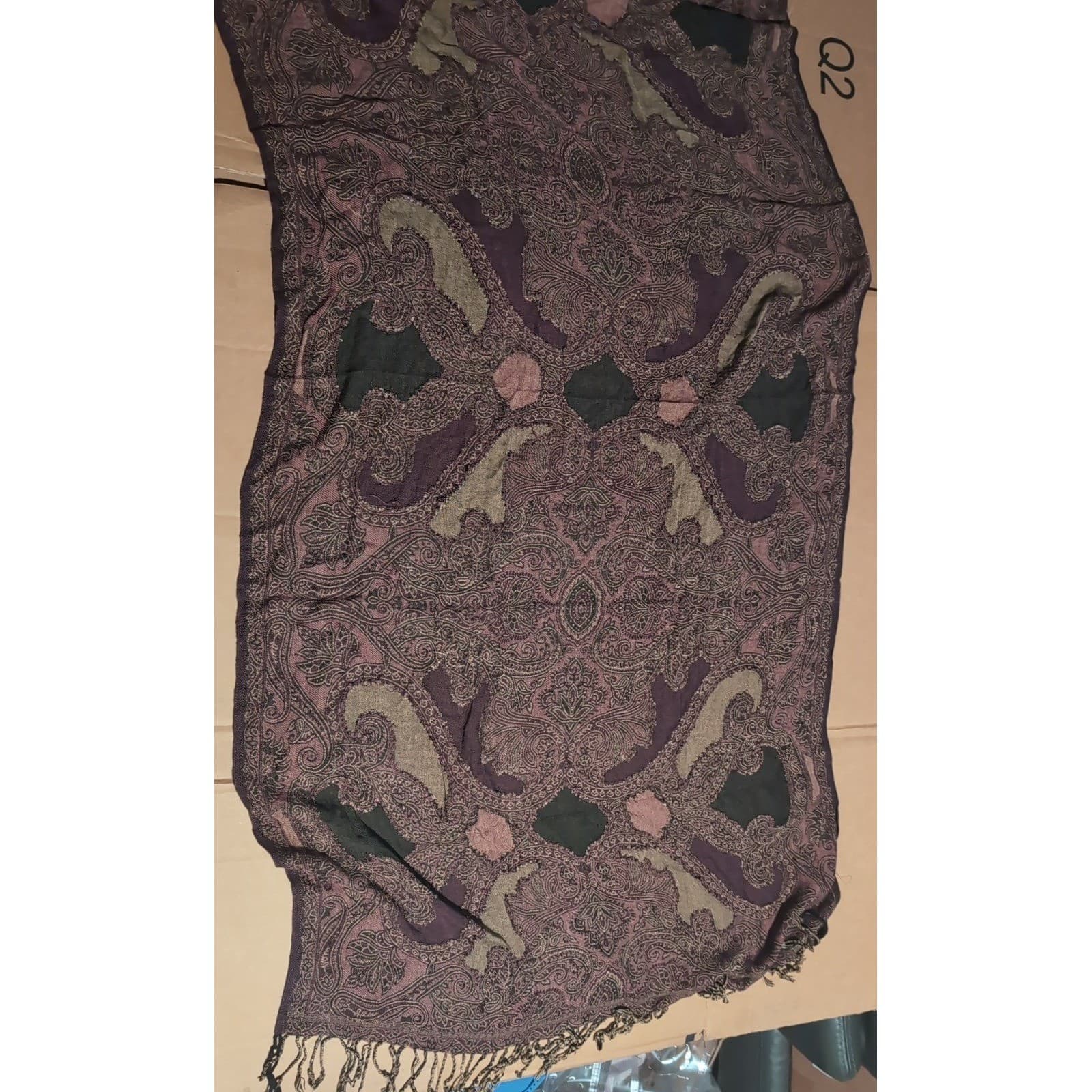 Purple Paisley Sequin Pashmina Shawl Scarf Fringe Wrap Plum Olive Black, Women's - Thumbnail 7