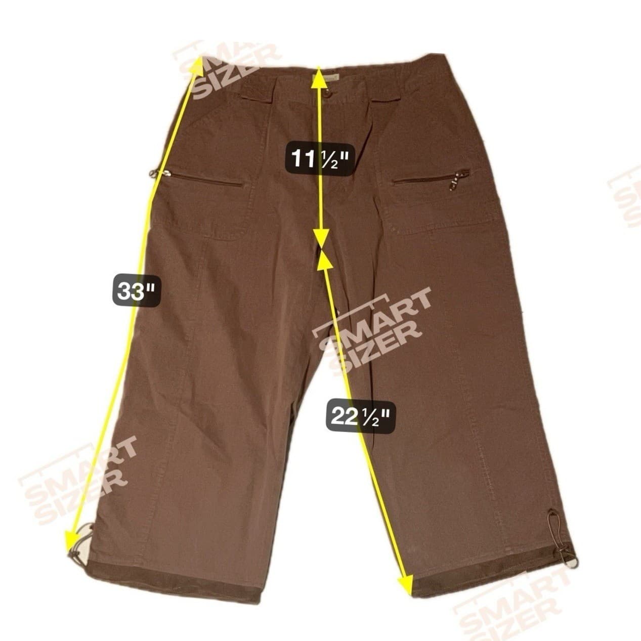 Bay Studio Khakis Brown Utility Cargo Cropped Pants Drawstring Hem, Women's 14 - Thumbnail 2