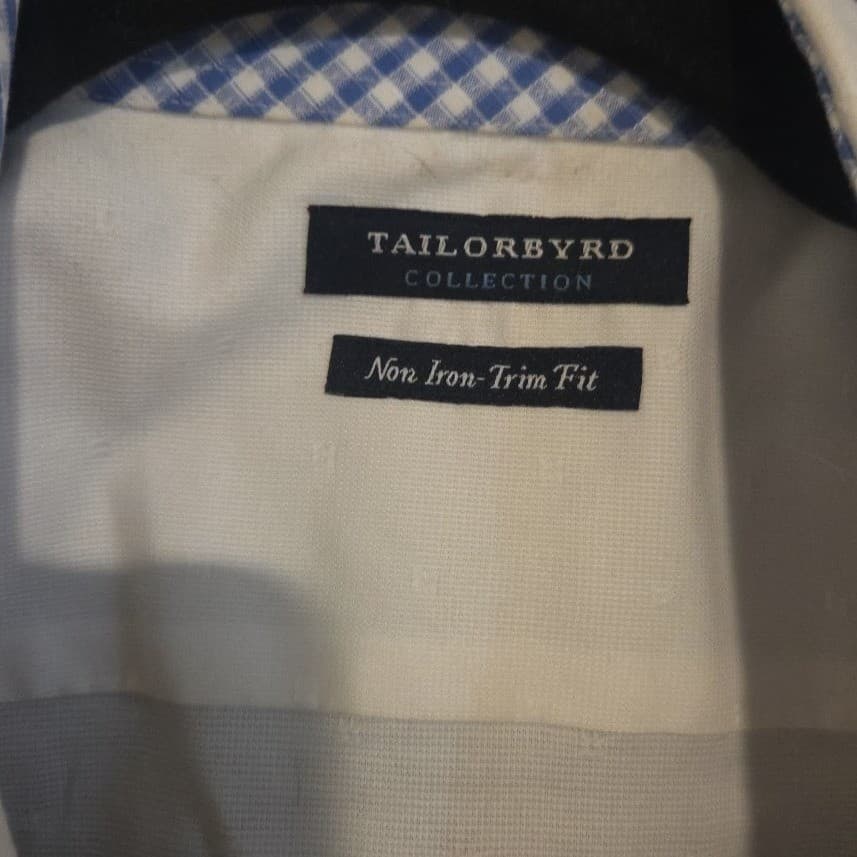 Tailorbyrd Collection White Non Iron Trim Fit Dress Shirt Men's 16 34/35 Gingham - Thumbnail 5