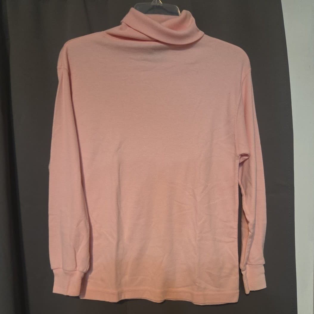 Hunters Run Pastel Pink Turtleneck, Woman's Small Long Sleeve Top, Cotton Blend - Thumbnail 3
