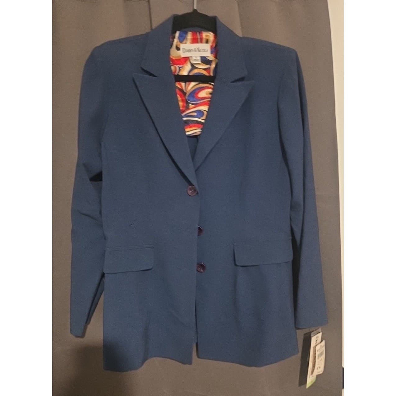 Danny & Nicole Chambray Blue 3 Button Blazer Jacket Psychedelic Lining Women's 8 - Thumbnail 3