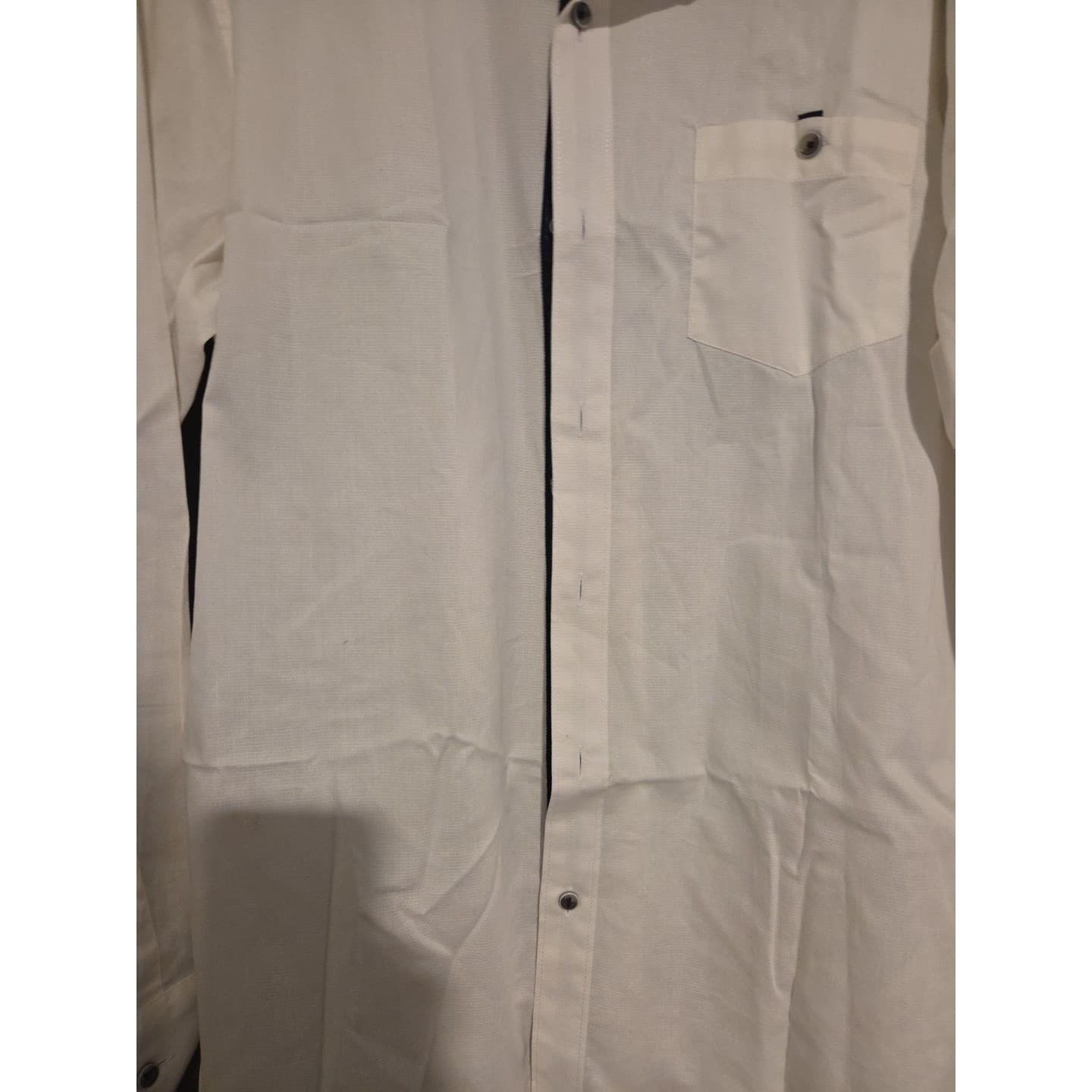 Sable & Stone White Textured Cotton Paisley Trim Button Down Shirt, Men's Large - Thumbnail 6