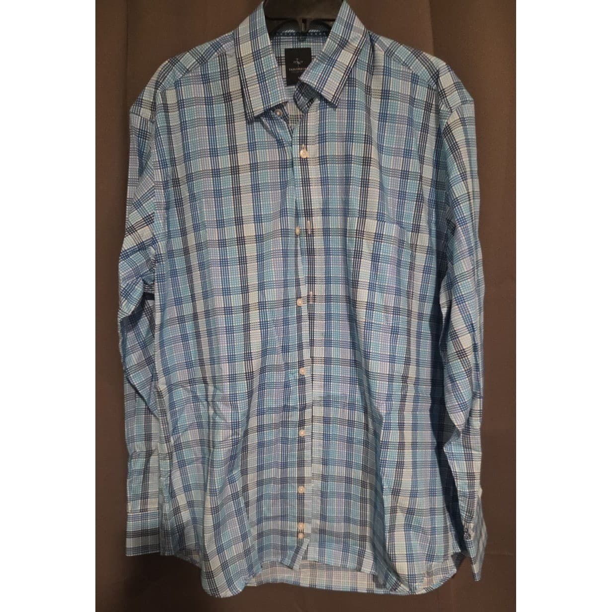 Tailorbyrd Collection Blue White Plaid Long Sleeve Button Down Shirt Men's Large - Thumbnail 3
