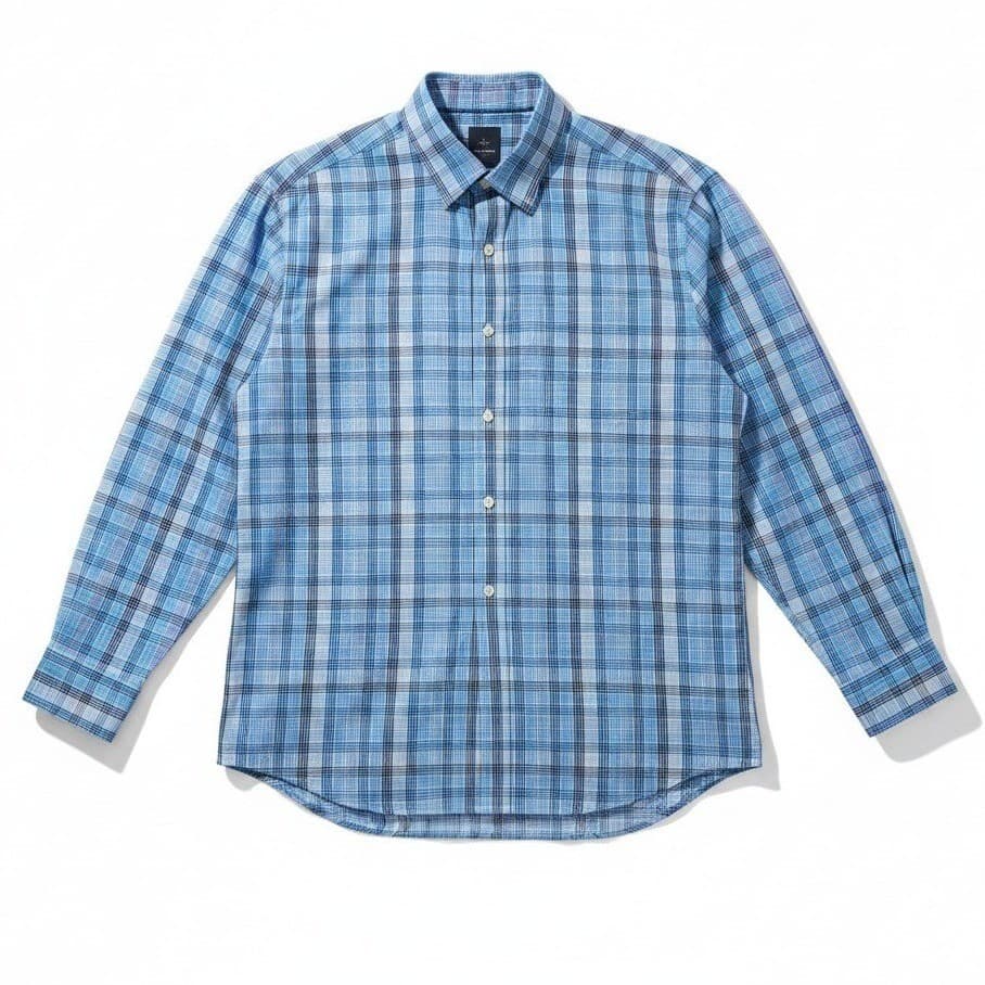 Tailorbyrd Collection Blue White Plaid Long Sleeve Button Down Shirt Men's Large