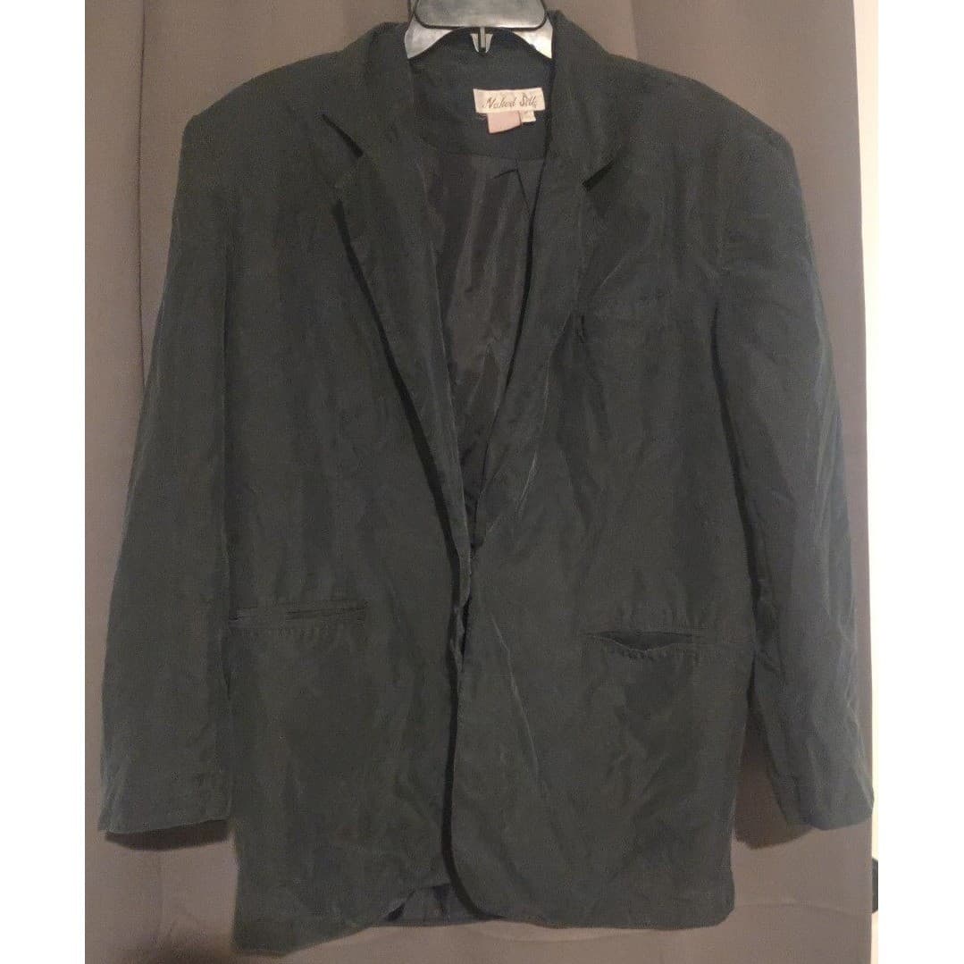 Naked Silk Charcoal Gray Silk Single Button Blazer Jacket, Women's Medium - Thumbnail 3