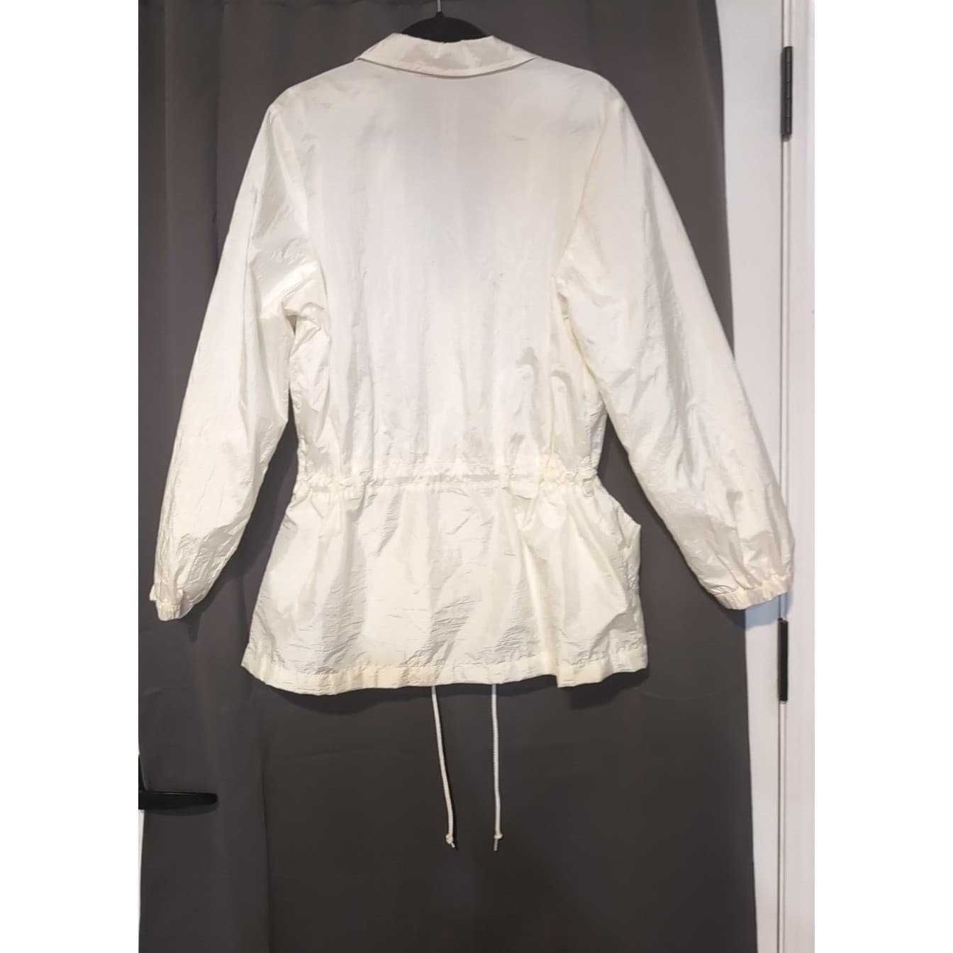 Blair White Nylon Floral Embroidered Zip Windbreaker, Women's Large Jacket - Thumbnail 4
