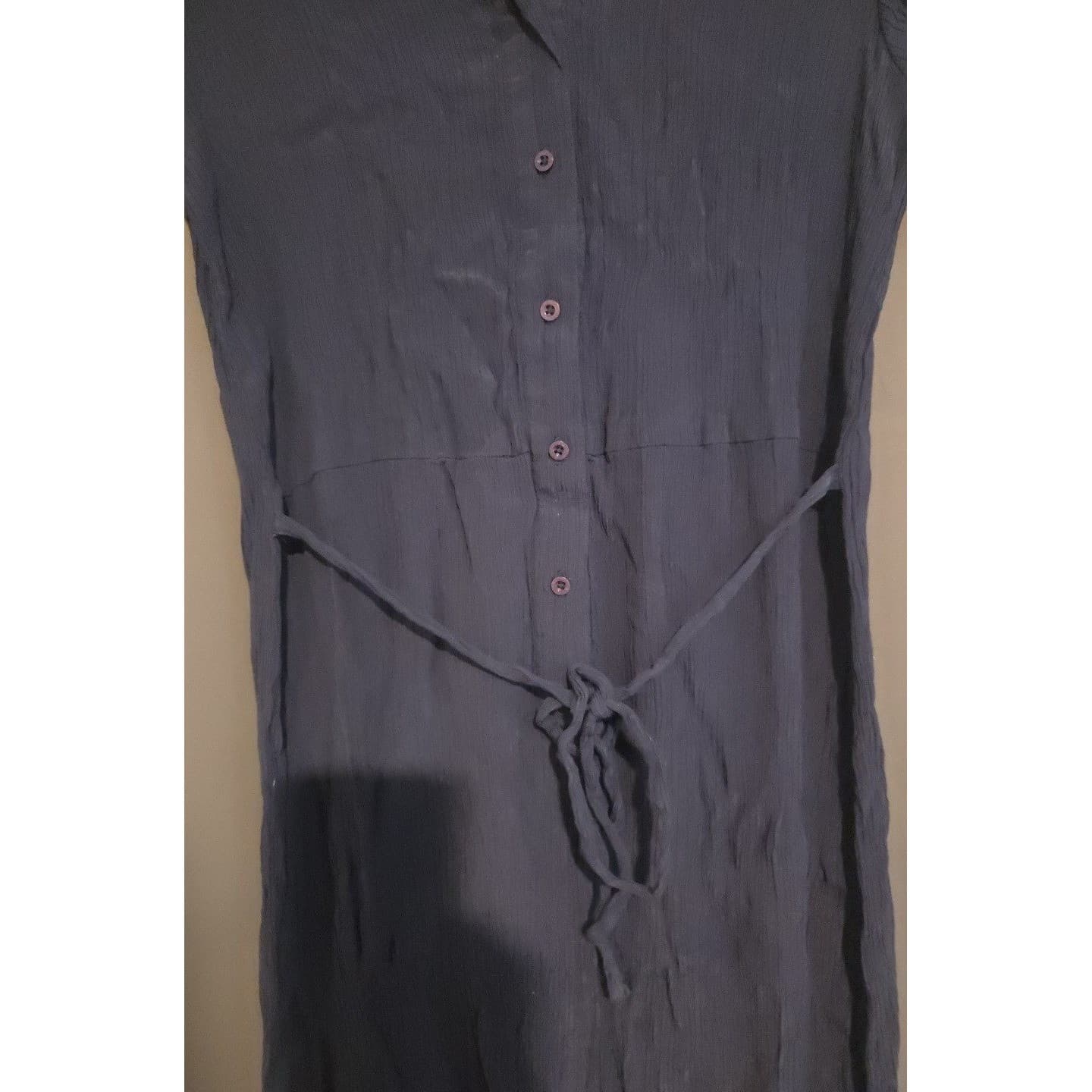 DKNY Jeans Navy Blue Crinkle Rayon Button Down Maxi Shirt Dress, Women's 10 - Thumbnail 6