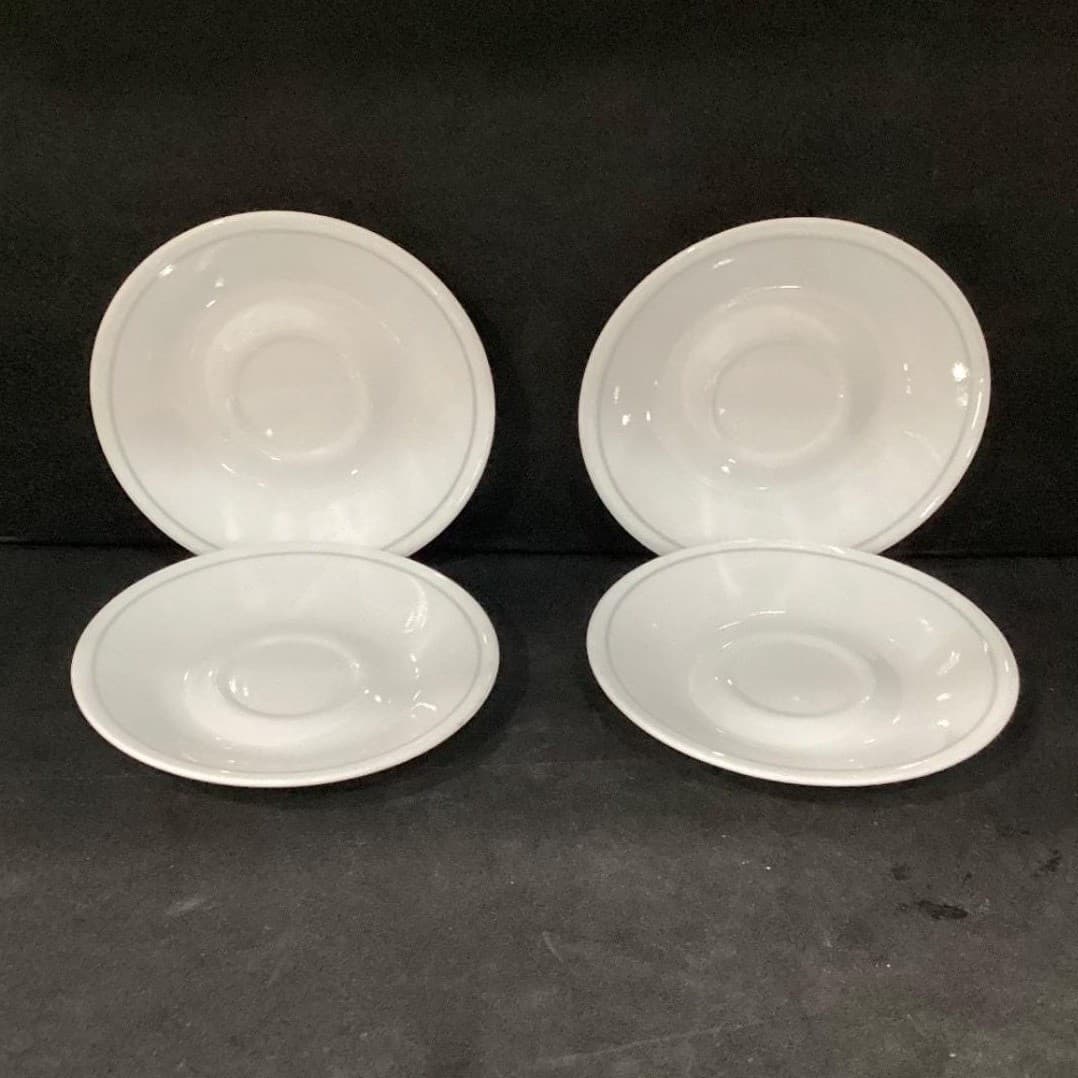 Corelle Corningware White Saucers, Set of 4, Single Green Band, Vtg Dinnerware - Thumbnail 2