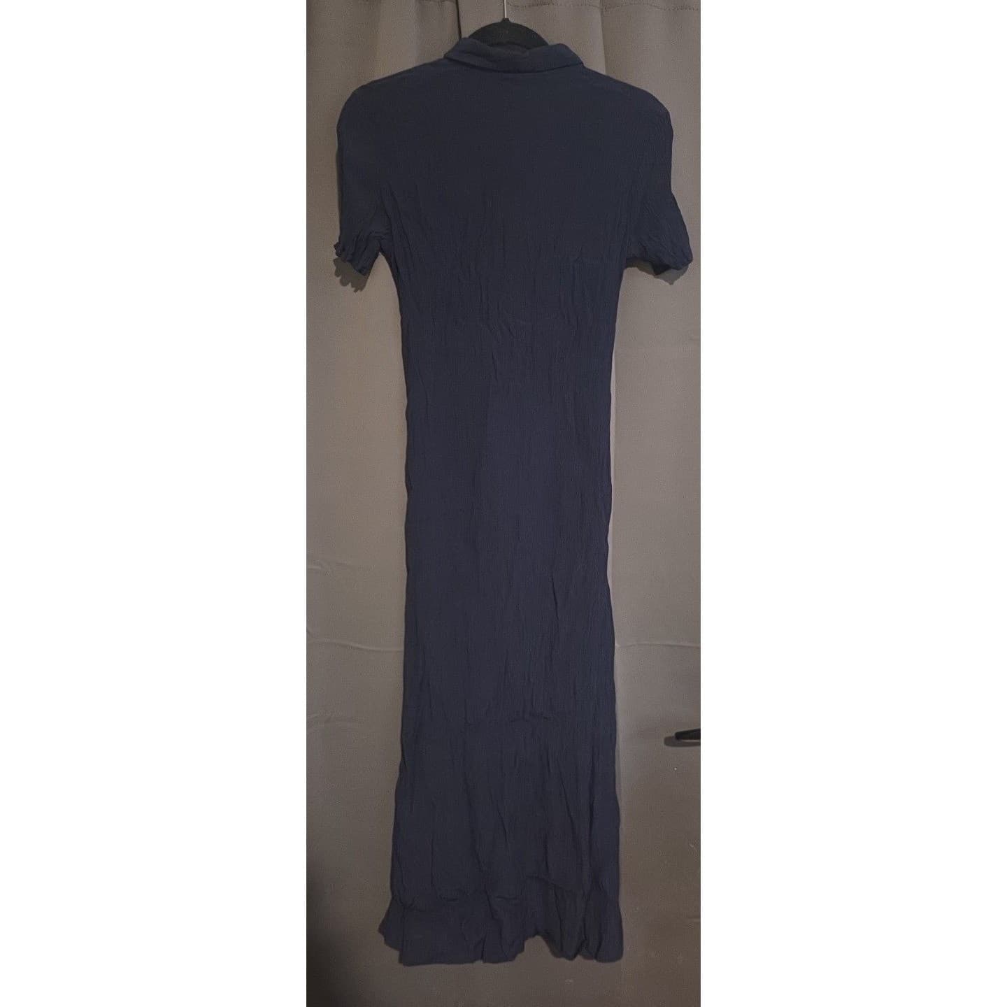 DKNY Jeans Navy Blue Crinkle Rayon Button Down Maxi Shirt Dress, Women's 10 - Thumbnail 4
