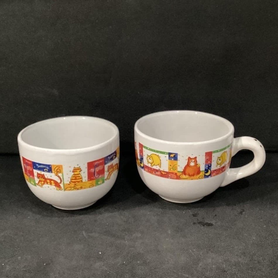 Royal Norfolk Cat & Kitten Coffee Cups, Set of 2, Paw Print Design Drinkware - Thumbnail 3