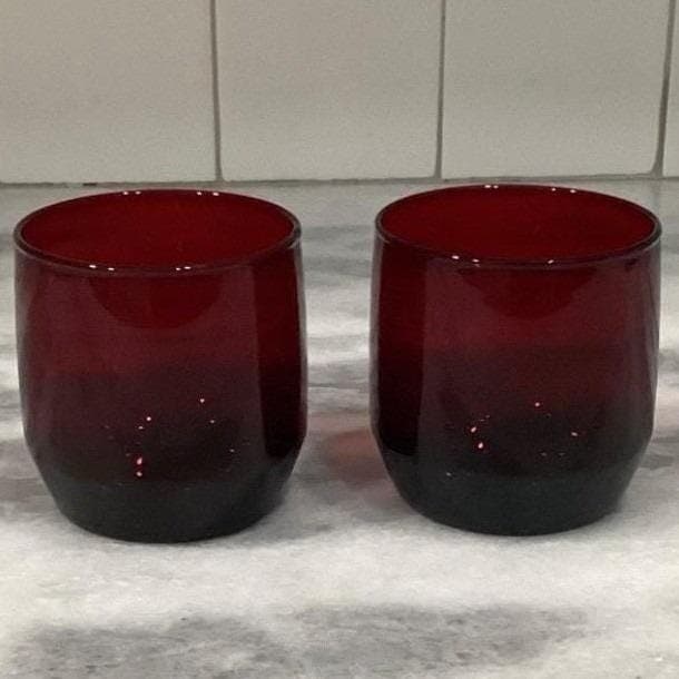 Anchor Hocking Royal Ruby Roly Poly Glasses, Set of 2, Vtg Mid-Century Drinkware - Thumbnail 8