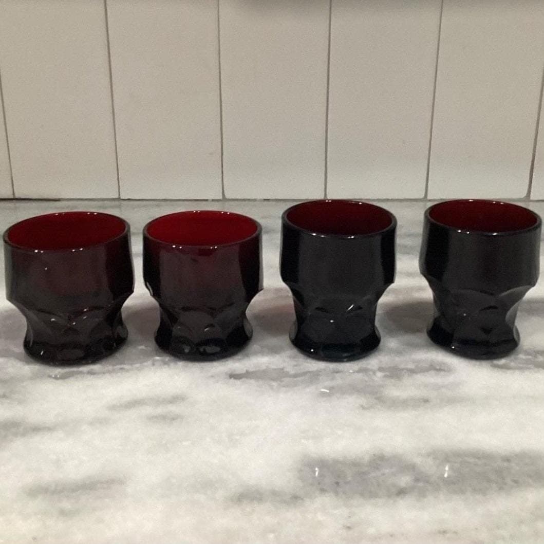 Anchor Hocking Royal Ruby Georgian Honeycomb Tumblers, Set of 4, Vintage Glasses - Thumbnail 10
