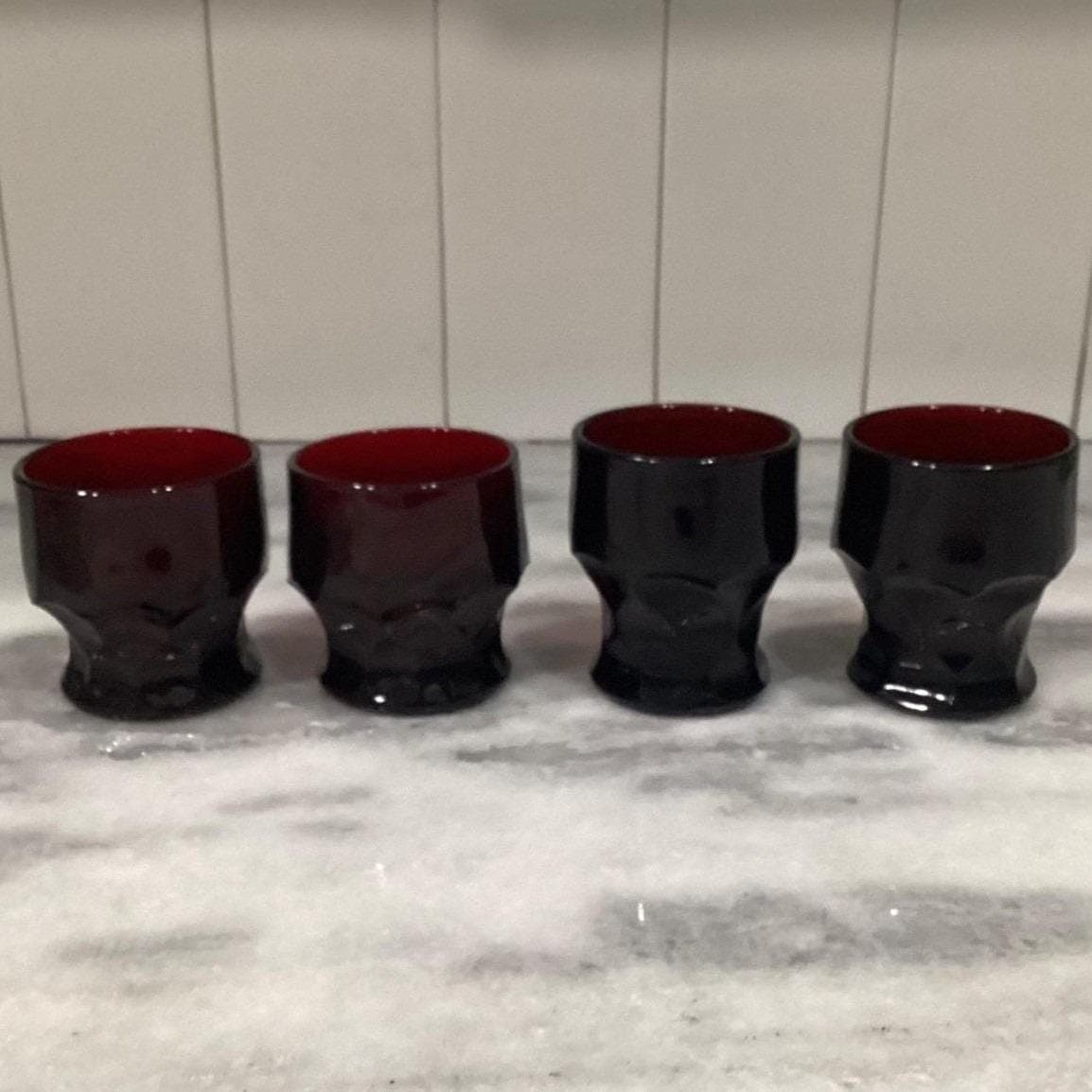 Anchor Hocking Royal Ruby Georgian Honeycomb Tumblers, Set of 4, Vintage Glasses - Thumbnail 12