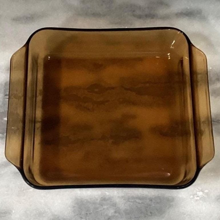 Anchor Hocking Fire-King Square Amber Baking Dish #435, Vintage Brown Bakeware - Thumbnail 6
