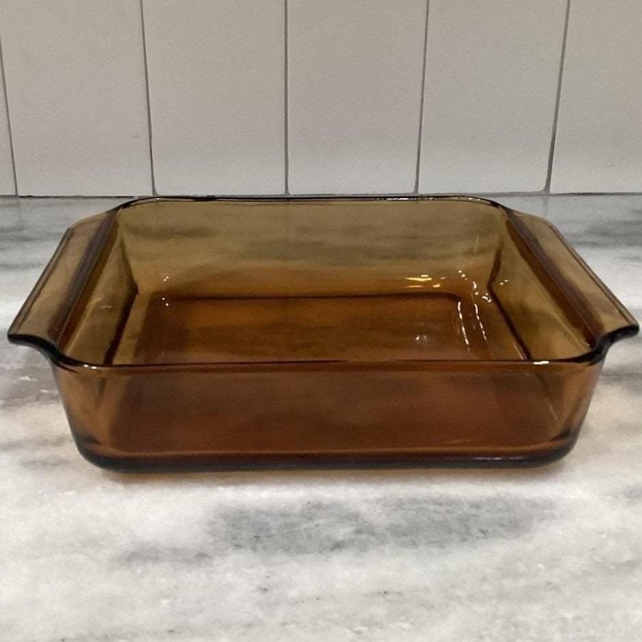 Anchor Hocking Fire-King Square Amber Baking Dish #435, Vintage Brown Bakeware - Thumbnail 7