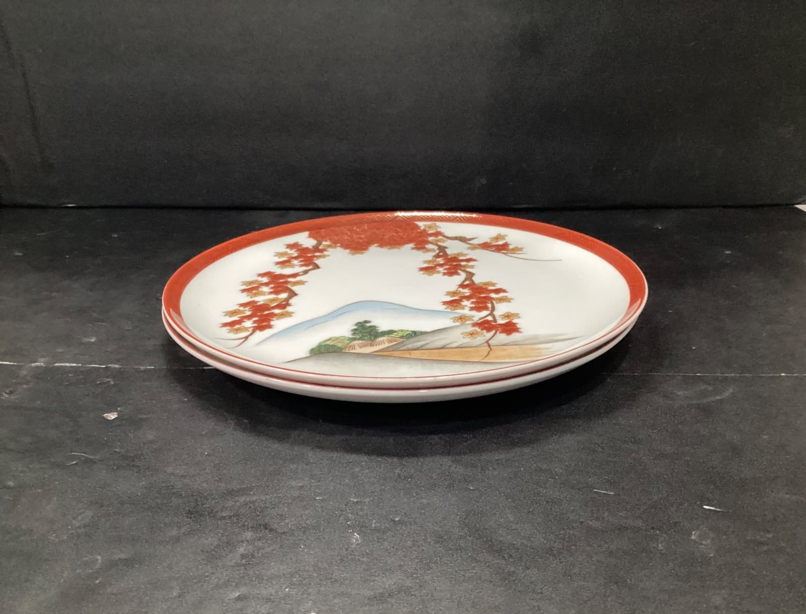 Arita China Art15 Rust Gold Leaves Branches-Trees/Hills-Dinner Plates Set of 2 - Thumbnail 5