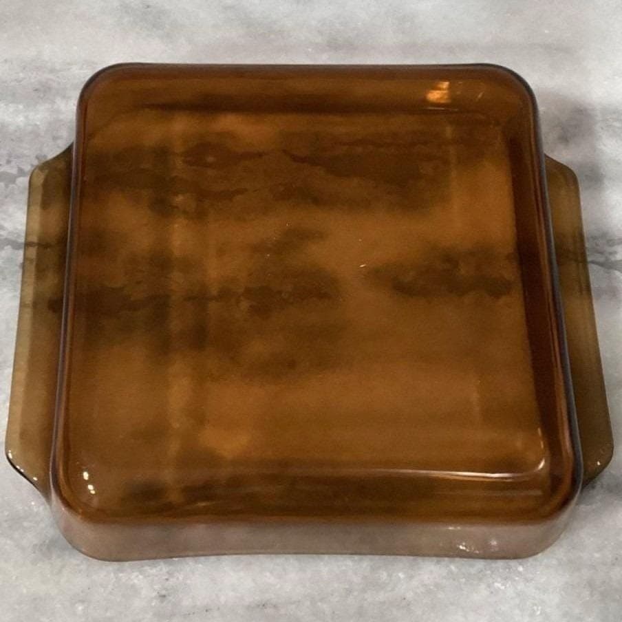 Anchor Hocking Fire-King Square Amber Baking Dish #435, Vintage Brown Bakeware - Thumbnail 5