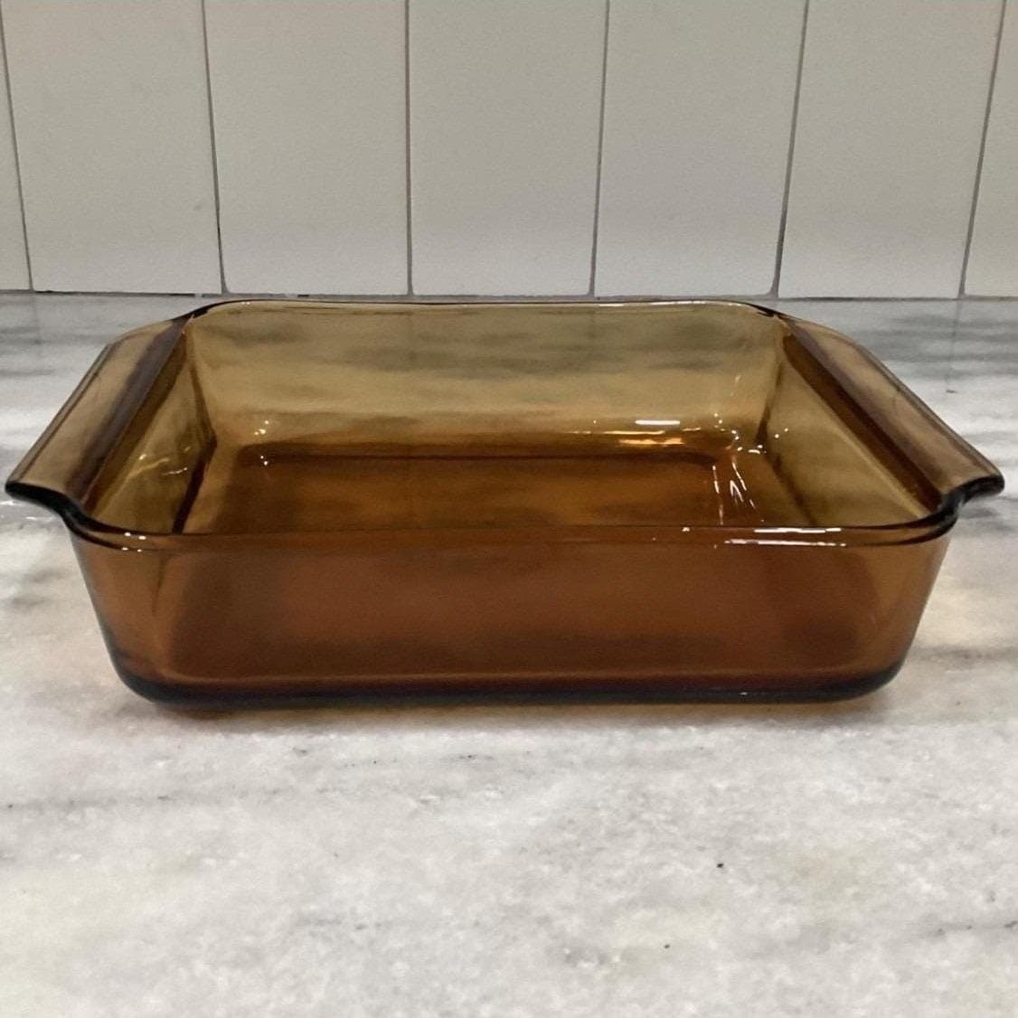 Anchor Hocking Fire-King Square Amber Baking Dish #435, Vintage Brown Bakeware - Thumbnail 9