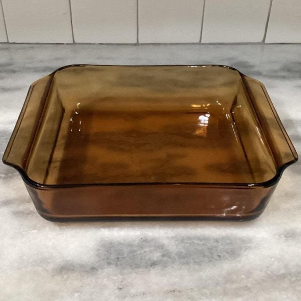 Anchor Hocking Fire-King Square Amber Baking Dish #435, Vintage Brown Bakeware - Thumbnail 8