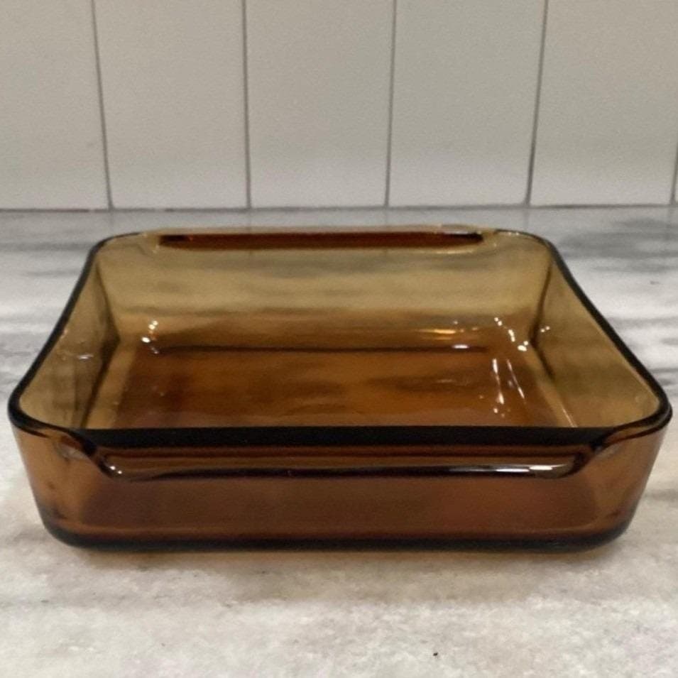 Anchor Hocking Fire-King Square Amber Baking Dish #435, Vintage Brown Bakeware - Thumbnail 10