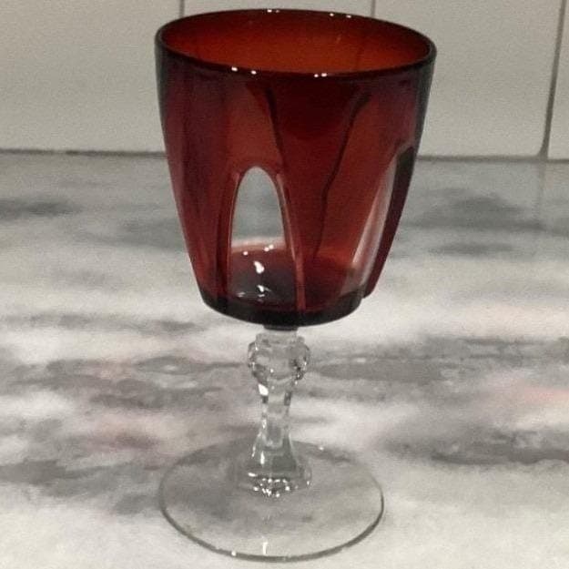 Cristal D'Arques Ruby Cut-to-Clear Gothic Wine Glass, Vintage French Crystal - Thumbnail 11