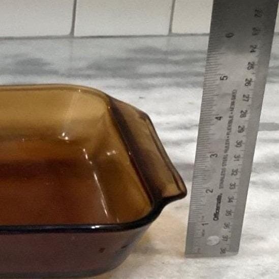 Anchor Hocking Fire-King Golden Amber Casserole #431, Vtg 2 Qt Rectangle Dish - Thumbnail 4