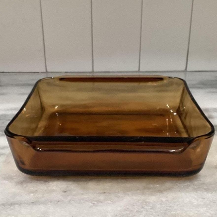 Anchor Hocking Fire-King Square Amber Baking Dish #435, Vintage Brown Bakeware - Thumbnail 12