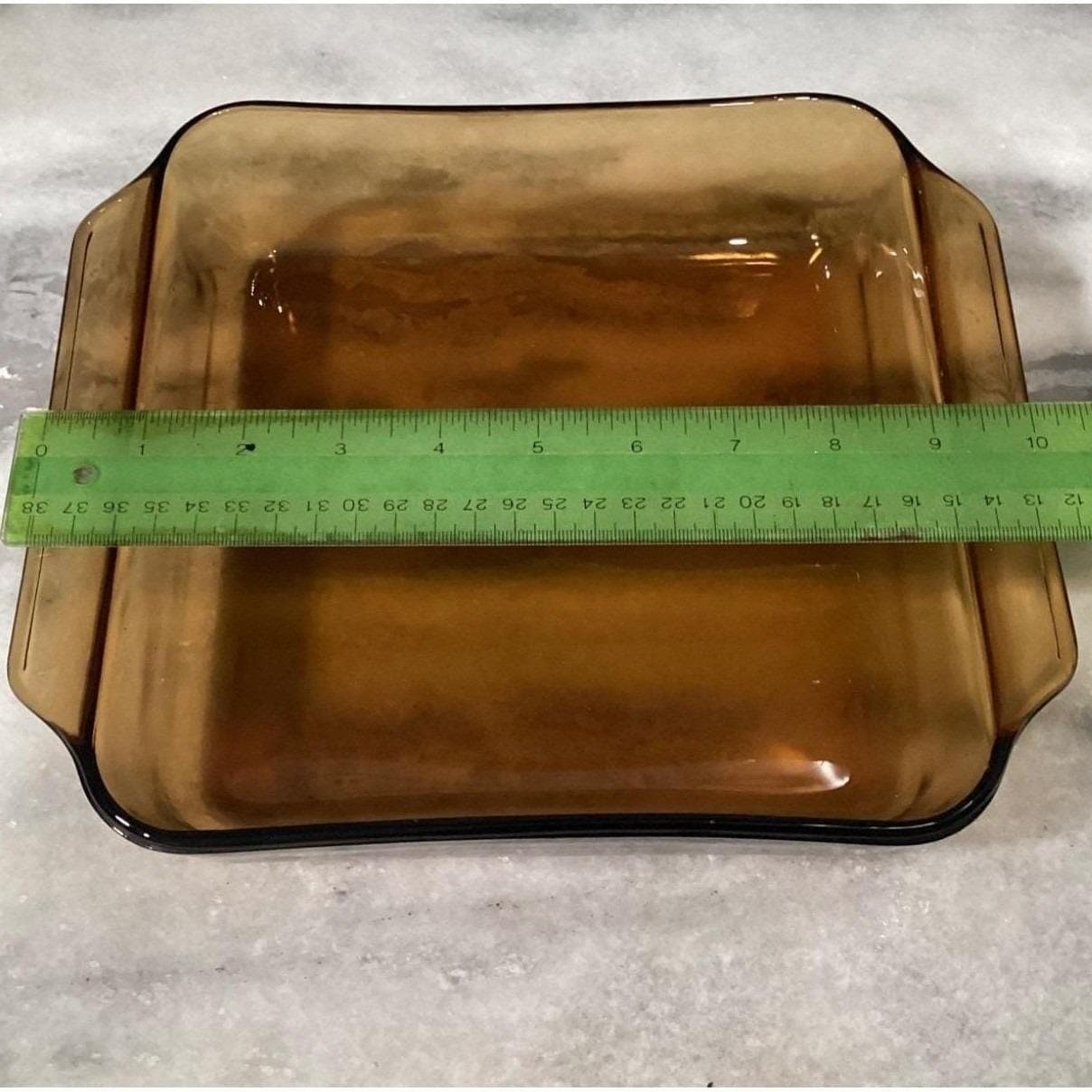 Anchor Hocking Fire-King Square Amber Baking Dish #435, Vintage Brown Bakeware - Thumbnail 2