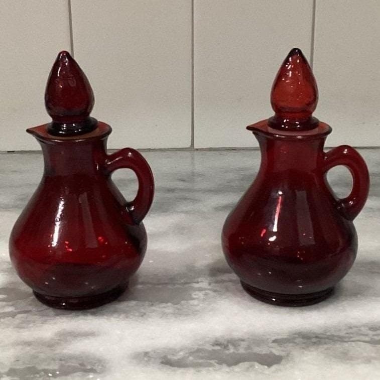 Avon Cape Cod Ruby Red Mini Cruets, Set of 2, Vintage Glass Bottles, Replacement - Thumbnail 8