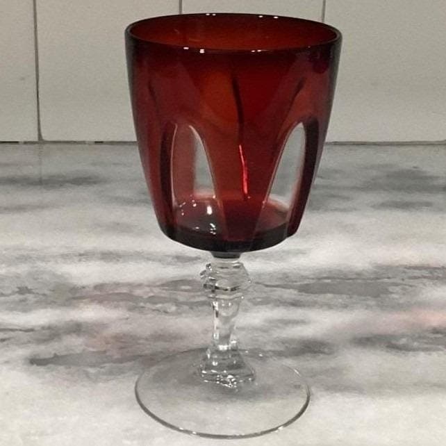 Cristal D'Arques Ruby Cut-to-Clear Gothic Wine Glass, Vintage French Crystal - Thumbnail 9