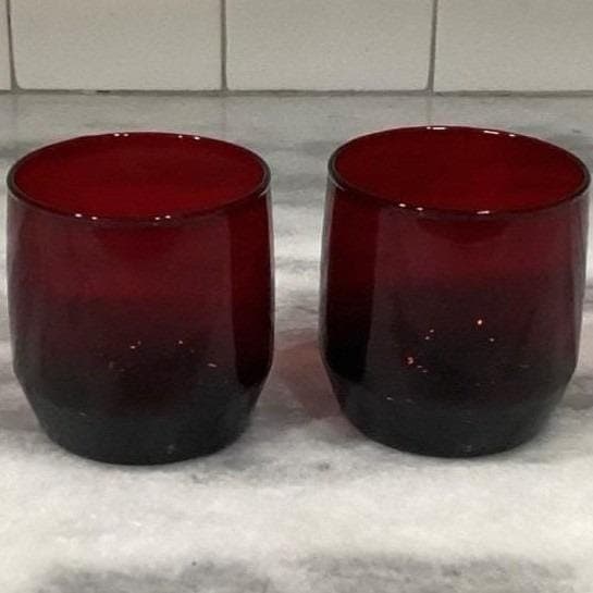 Anchor Hocking Royal Ruby Roly Poly Glasses, Set of 2, Vtg Mid-Century Drinkware - Thumbnail 10