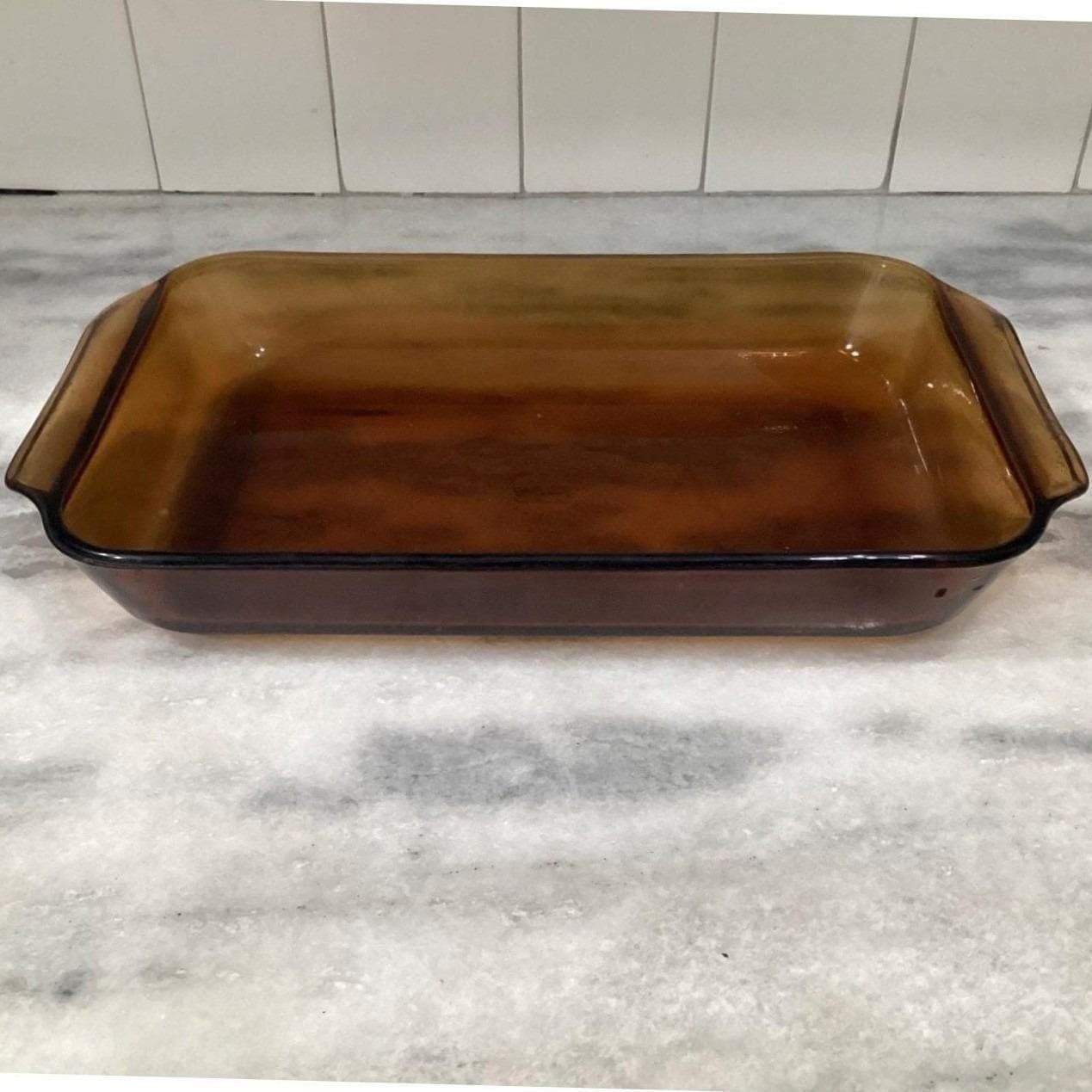 Anchor Hocking Fire-King Golden Amber Casserole #431, Vtg 2 Qt Rectangle Dish - Thumbnail 9