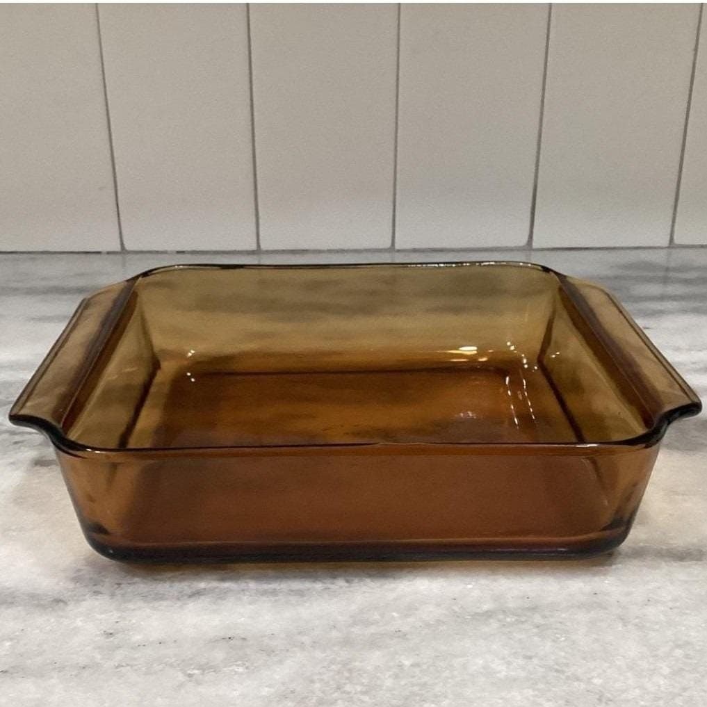 Anchor Hocking Fire-King Square Amber Baking Dish #435, Vintage Brown Bakeware - Thumbnail 11