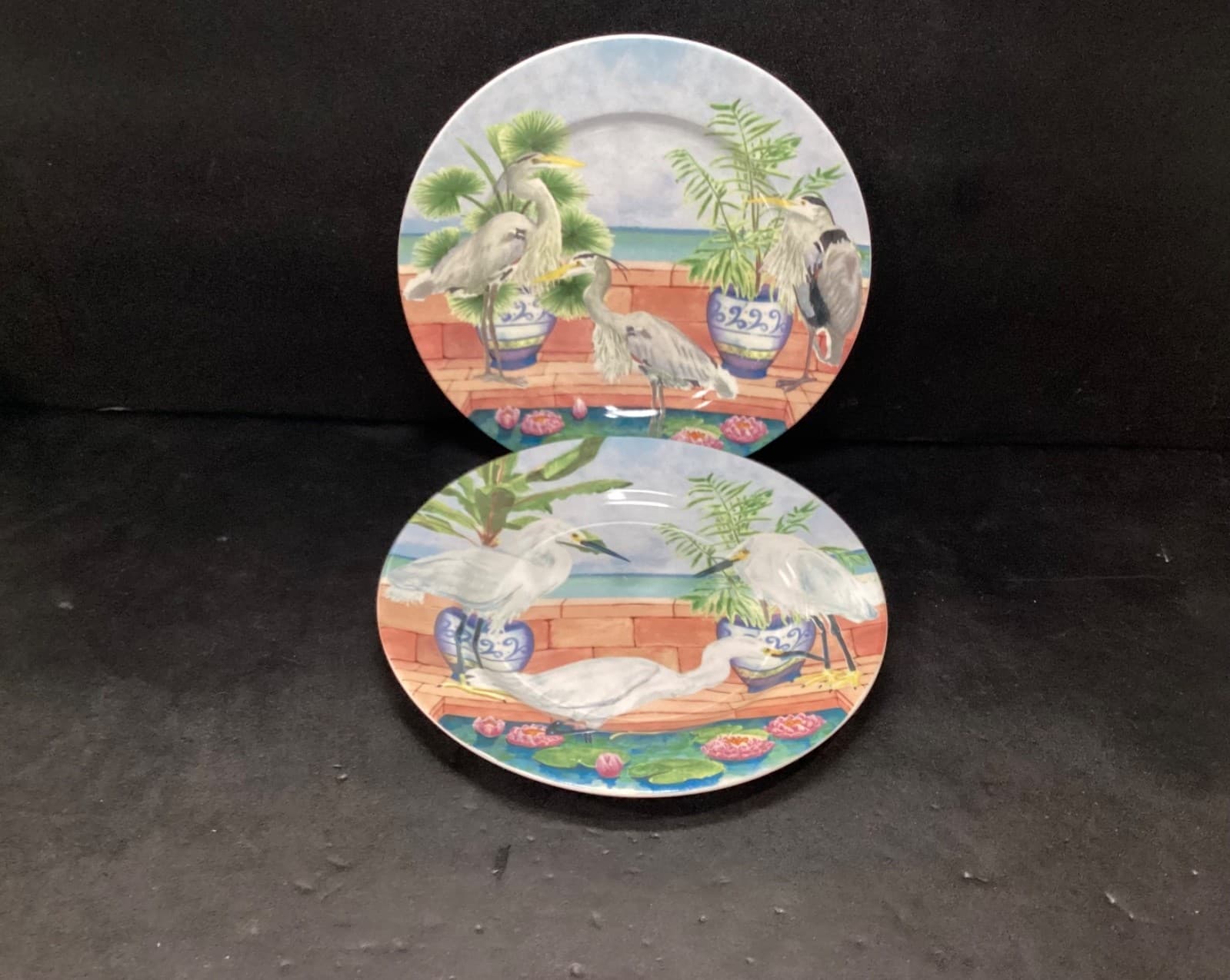 American Atelier "Marsh Birds" Porcelain China Salad Plates #5245 P16 Set Of 2