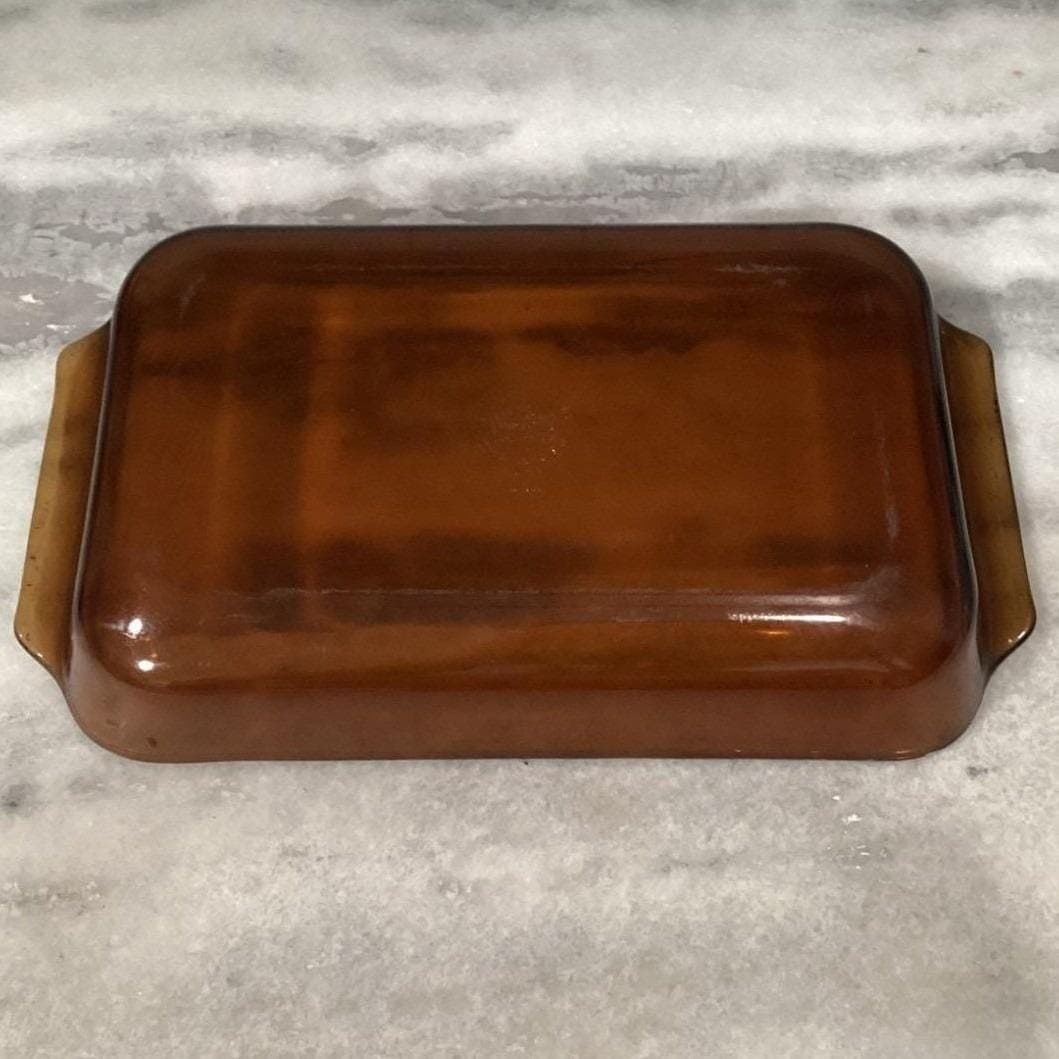 Anchor Hocking Fire-King Golden Amber Casserole #431, Vtg 2 Qt Rectangle Dish - Thumbnail 6