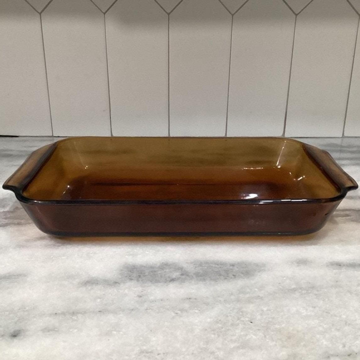 Anchor Hocking Fire-King Golden Amber Casserole #431, Vtg 2 Qt Rectangle Dish - Thumbnail 8